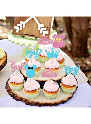 12Pcs Sparkling Baby Gender Reveal Cupcake Toppers Pink Blue Glitter Cake Decorations Boy or Girl Baby Shower for Gender Reveal Theme Baby Shower Kids Birthday Party Cake Decorations Supplies - view 3